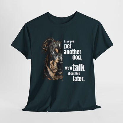 Funny Dog Shirts I Saw You, Talk Later in Midnight t-shirt with a graphic of a dog and text on a white background