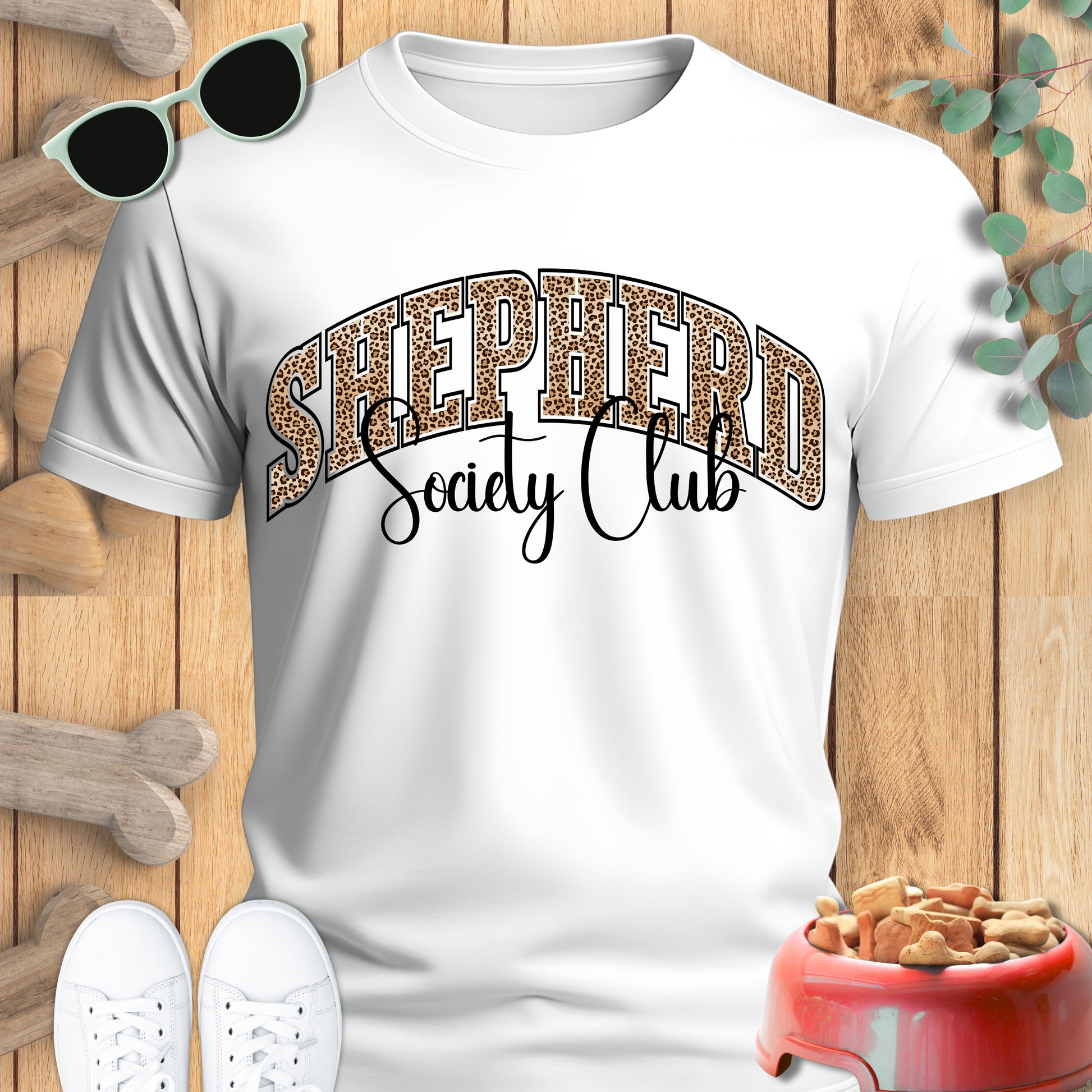 German Shepherd TShirt Leopard Print in white