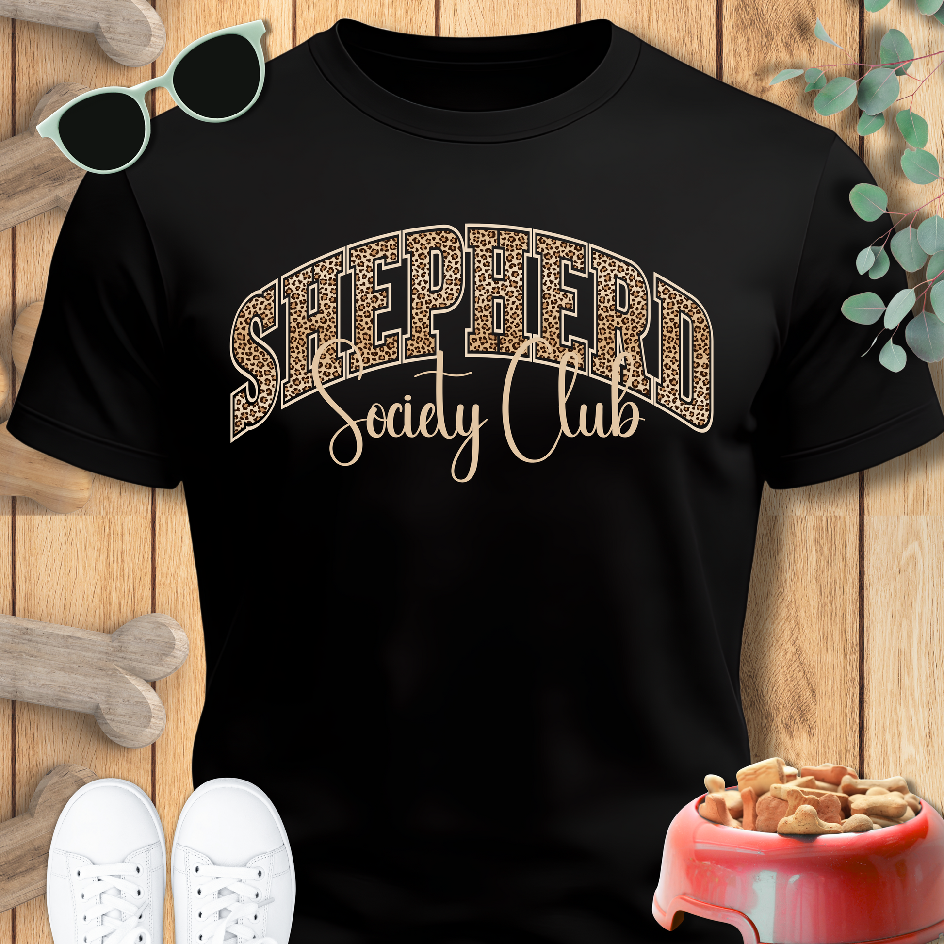 German Shepherd TShirt Leopard Print in black