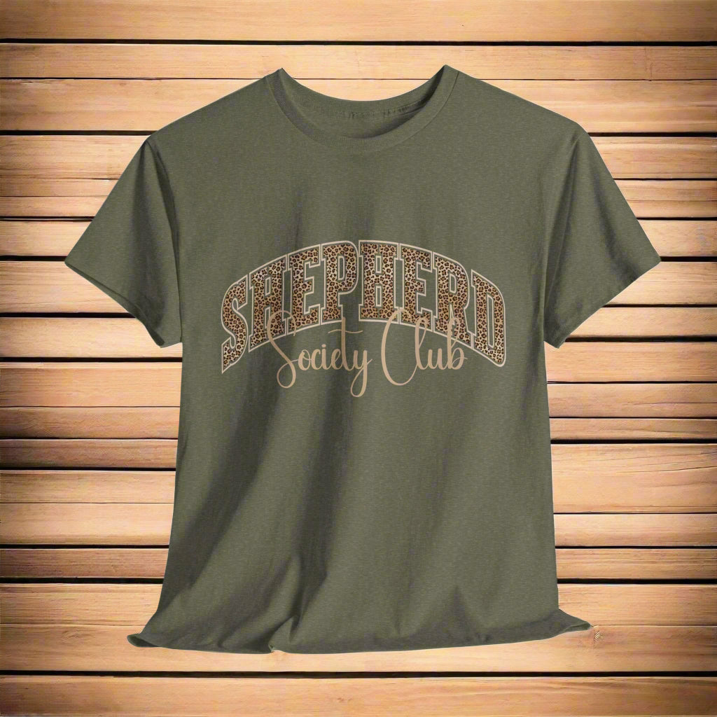 German Shepherd TShirt Leopard Print in heather military green