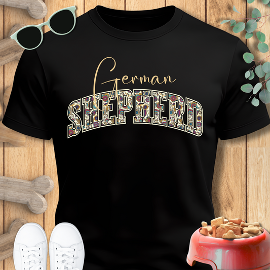 German shepherd tshirt in paisley design in black