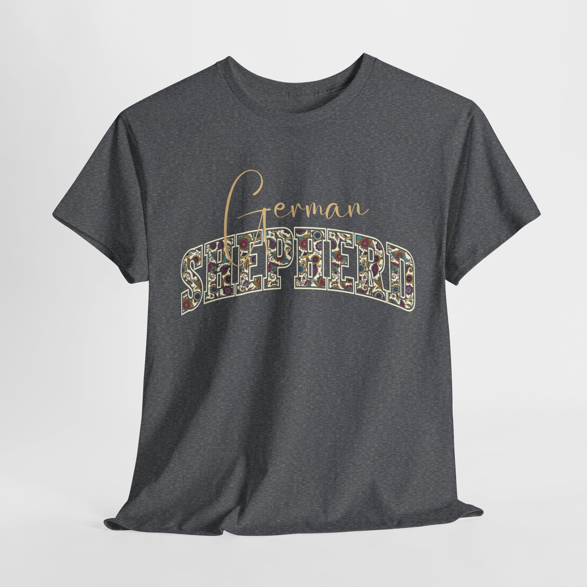 German shepherd tshirt in paisley design in dark heather