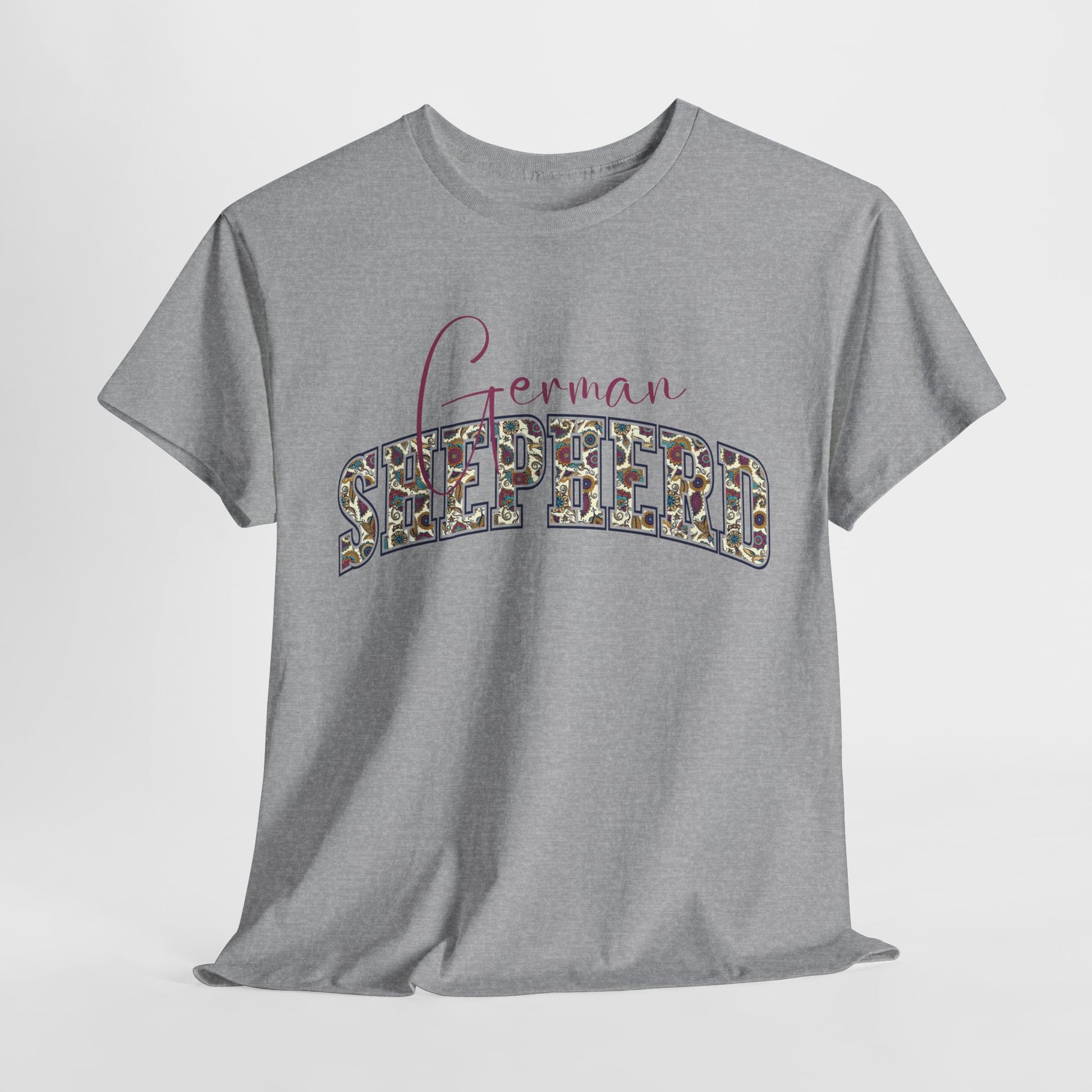 German shepherd tshirt in paisley design in sports gray