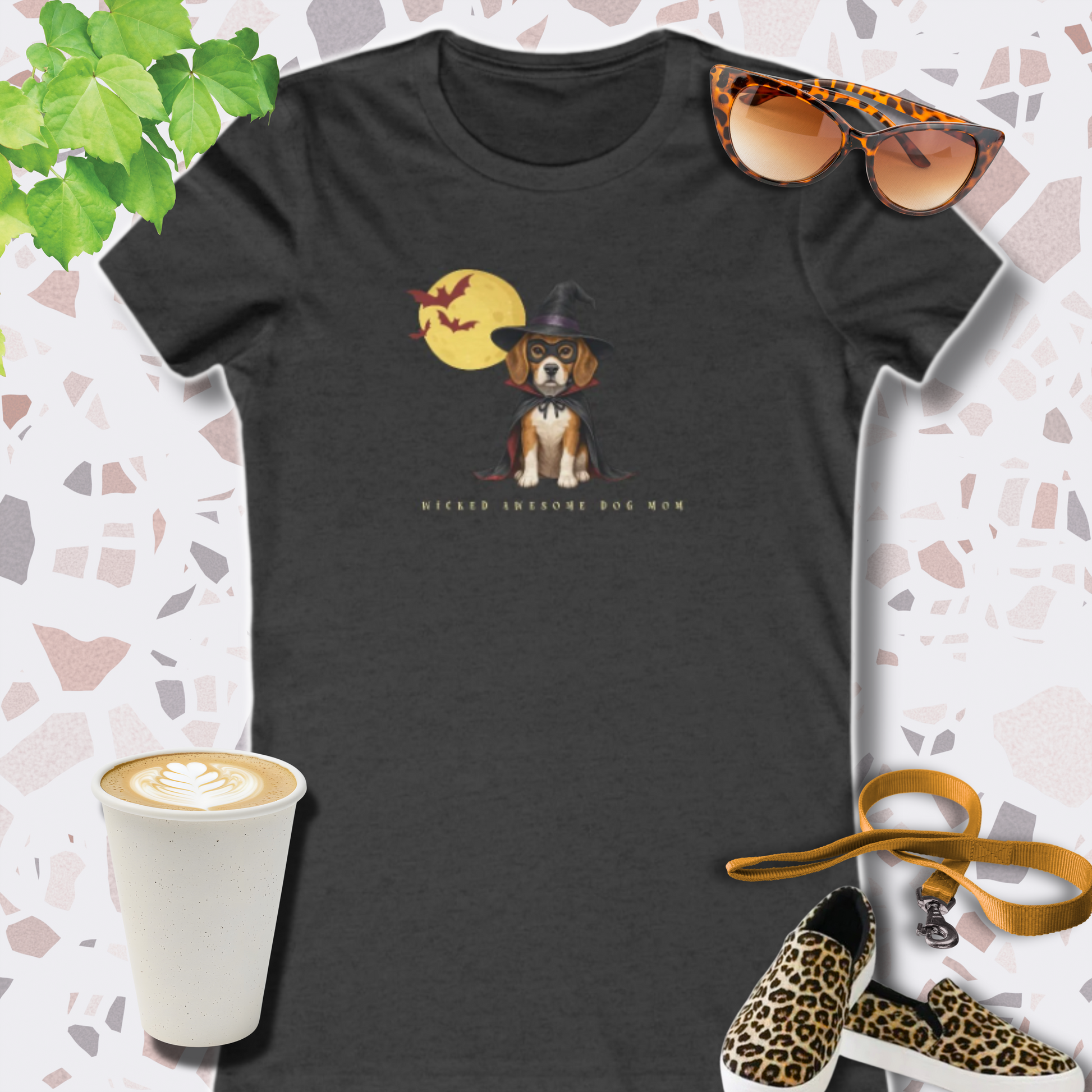 HALLOWEEN GRAPHIC TEES in DOG WITCH in dark heather grey