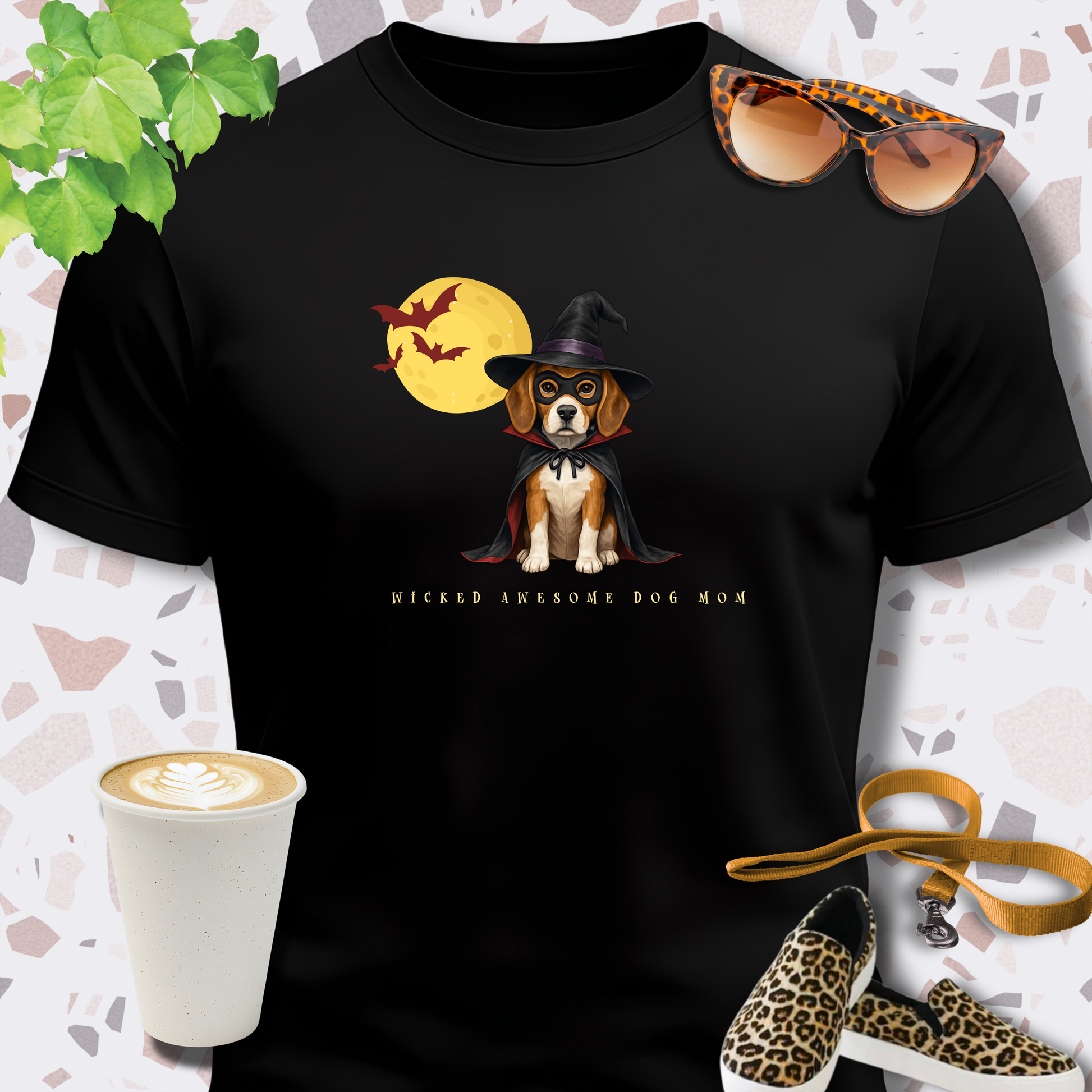 HALLOWEEN GRAPHIC TEES in DOG WITCH in black