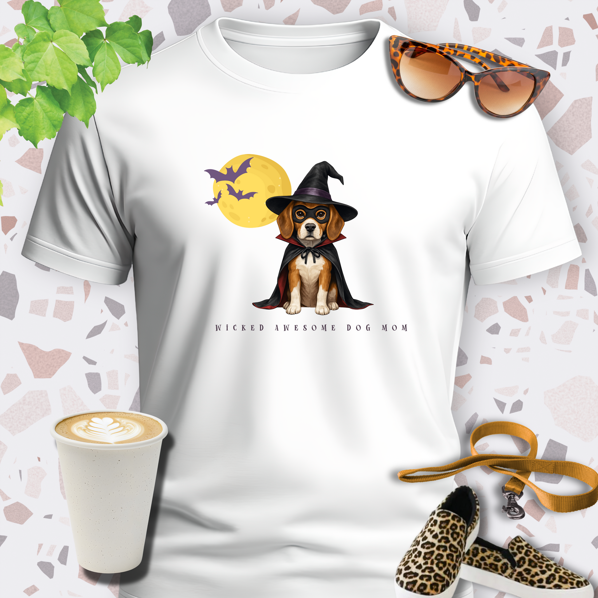 HALLOWEEN GRAPHIC TEES in DOG WITCH in white