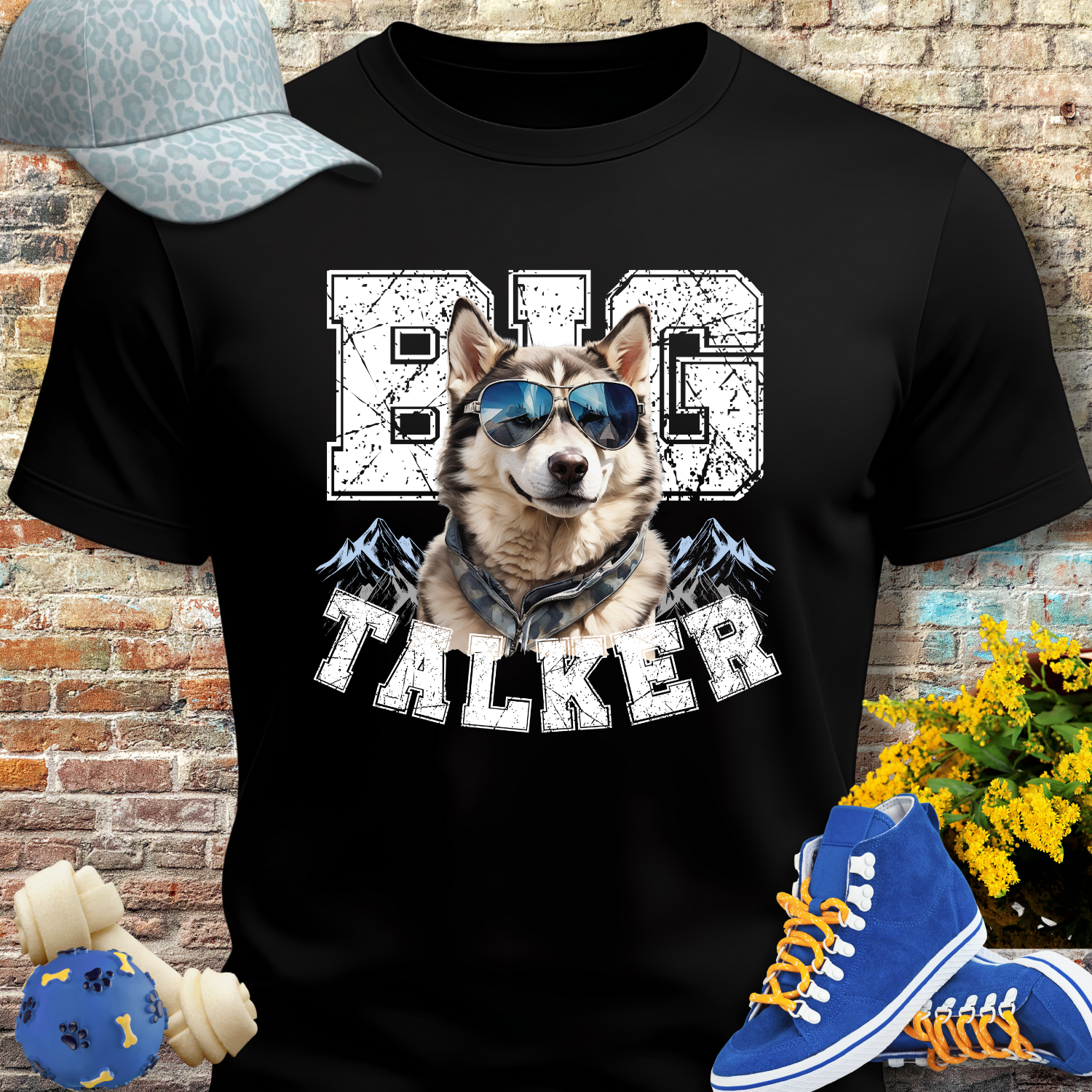 HUSKY DOG T SHIRT Big Talker in black