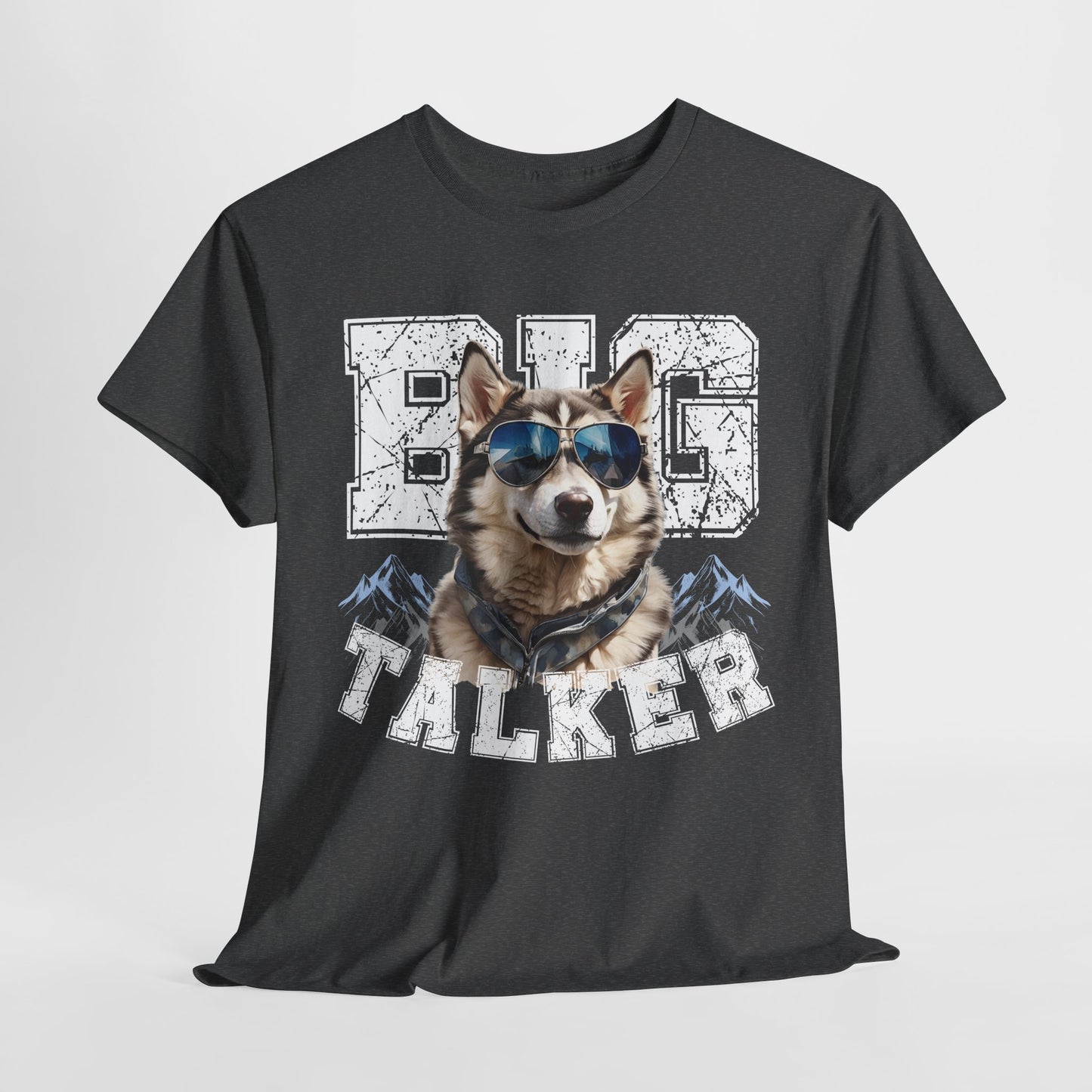 HUSKY DOG T SHIRT Big Talker in dark heather