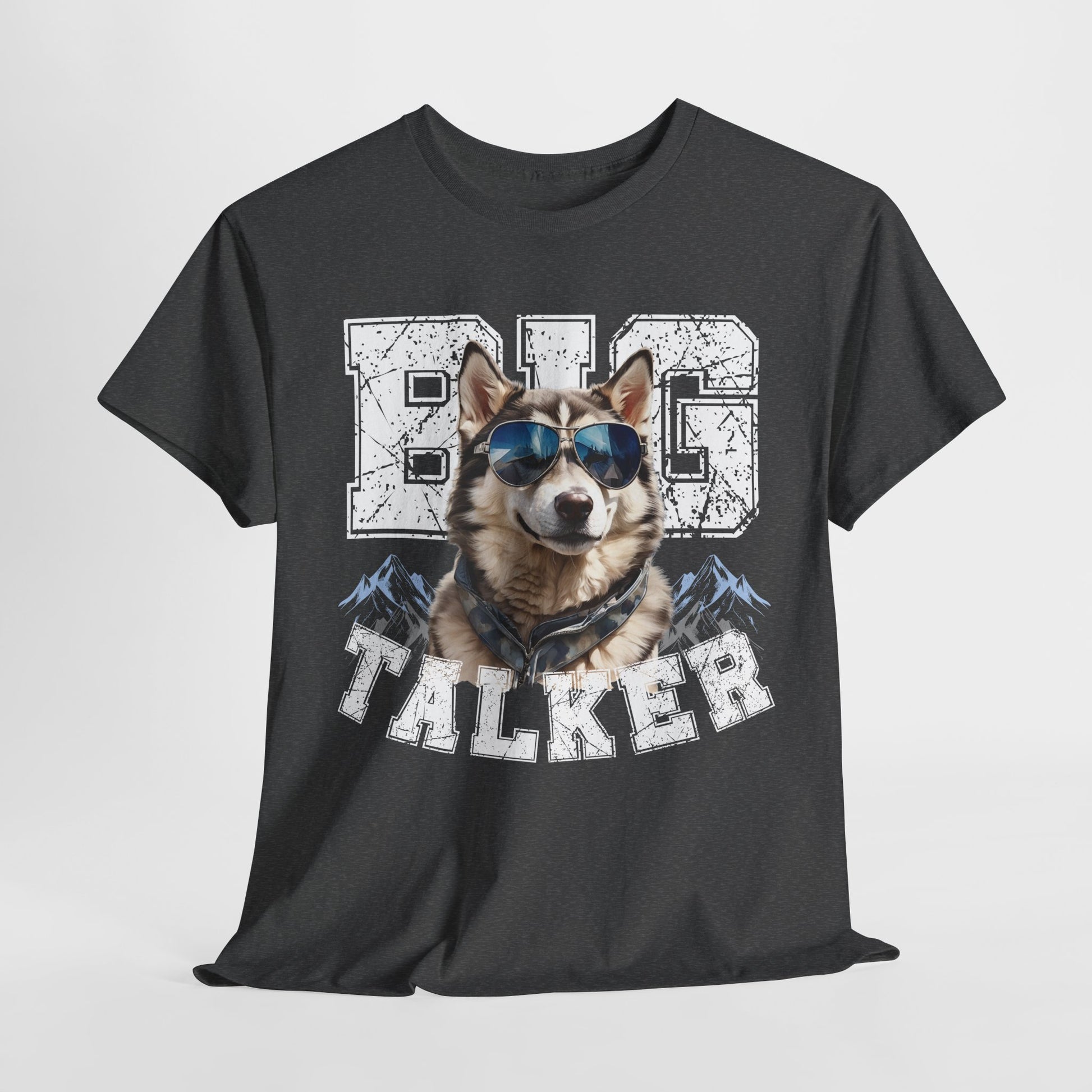 HUSKY DOG T SHIRT Big Talker in dark heather