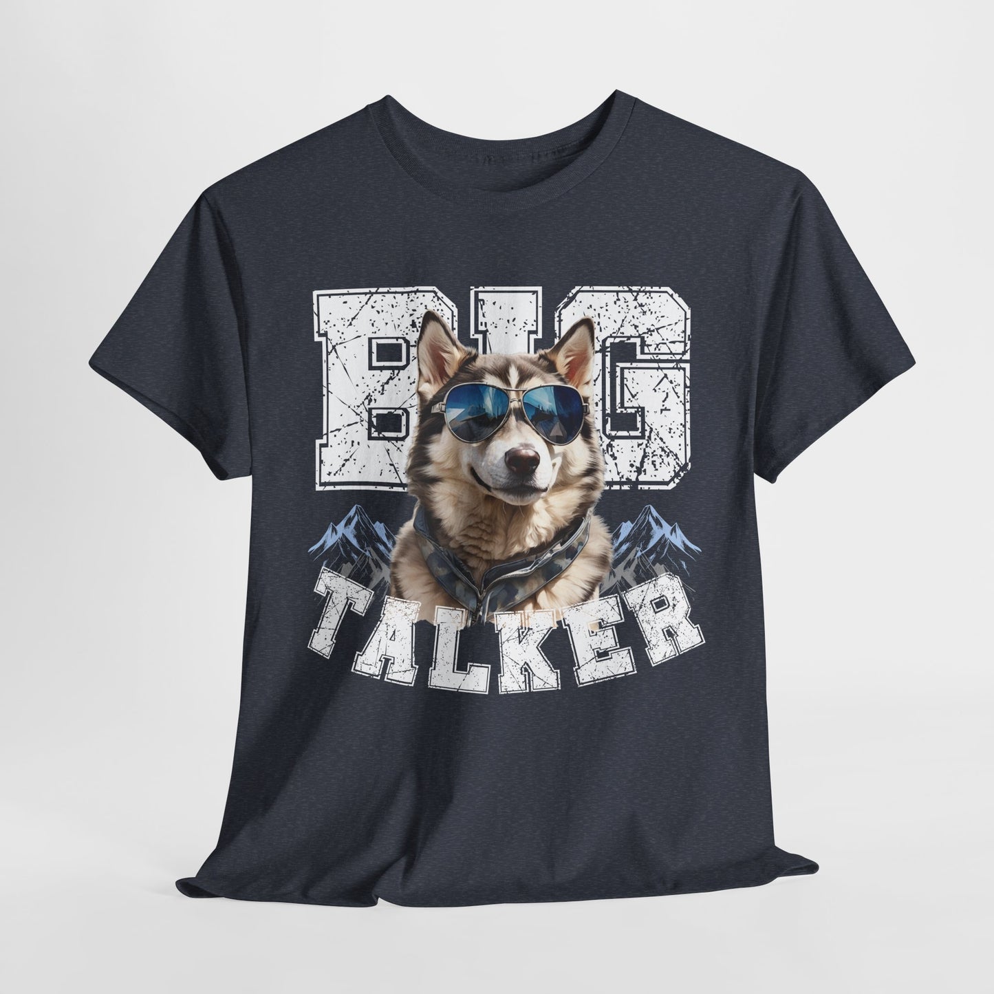 HUSKY DOG T SHIRT Big Talker in heather navy