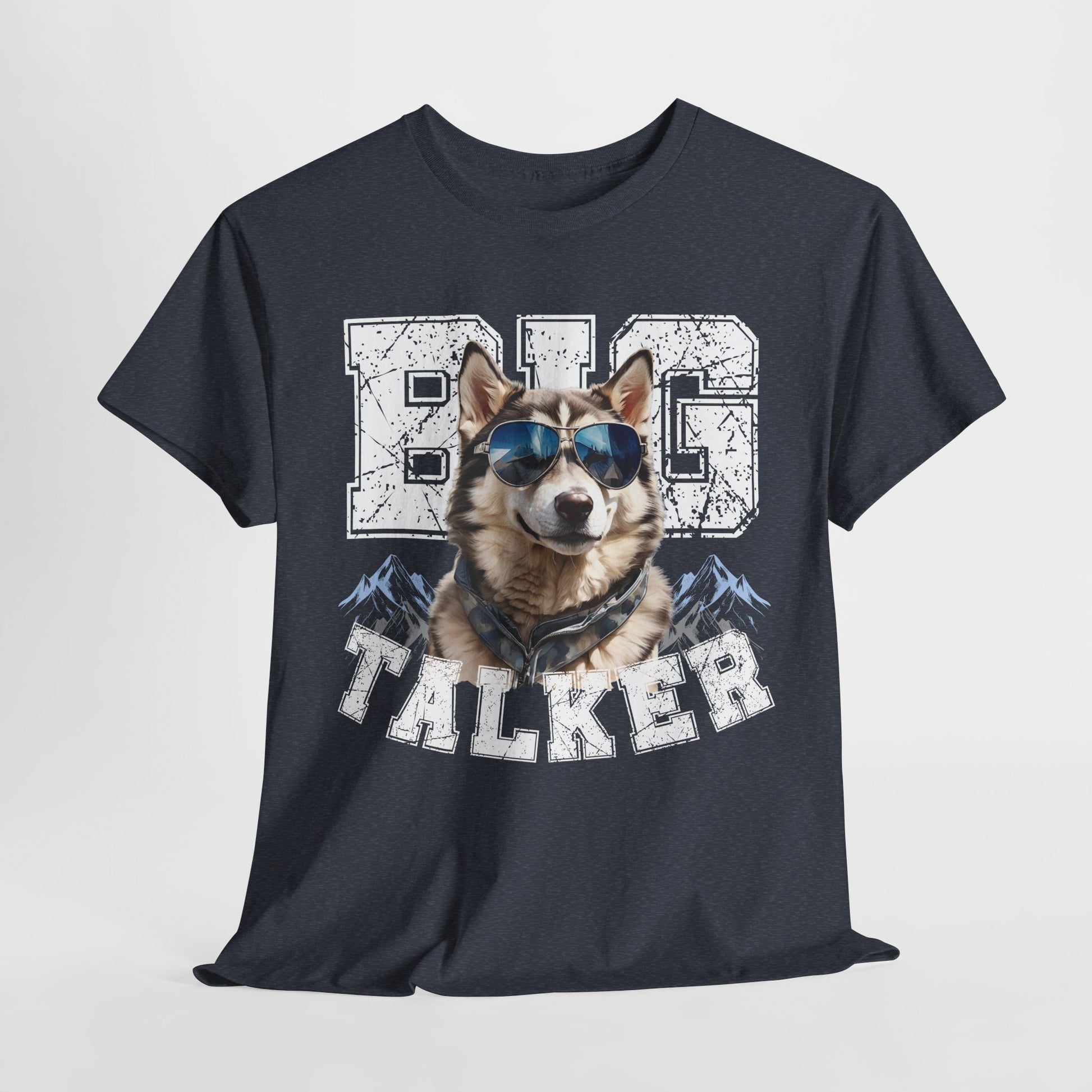 HUSKY DOG T SHIRT Big Talker in heather navy