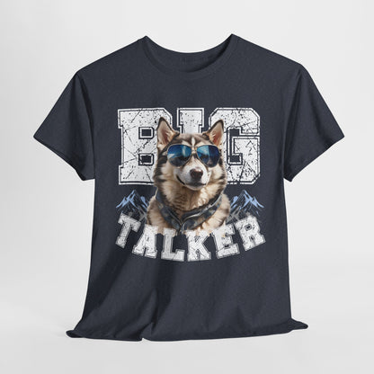 HUSKY DOG T SHIRT Big Talker in heather navy