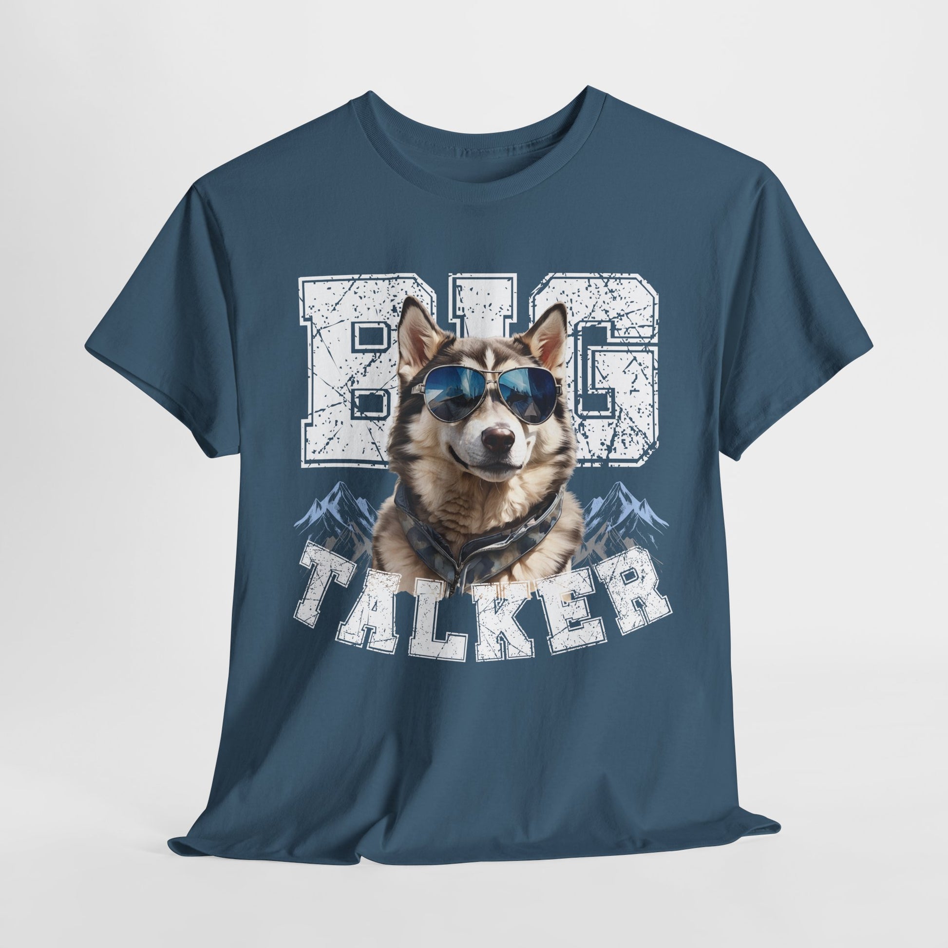 HUSKY DOG T SHIRT Big Talker in indigo blue