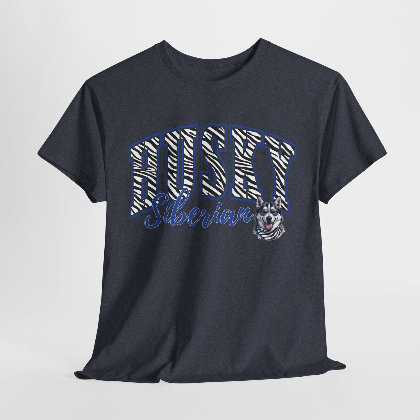 HUSKY DOG T SHIRT Zebra Siberian Husky in heather navy