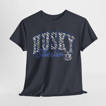 HUSKY DOG T SHIRT Zebra Siberian Husky in heather navy
