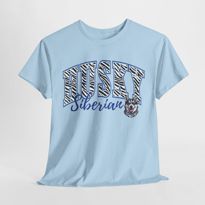 HUSKY DOG T SHIRT Zebra Siberian Husky in light blue
