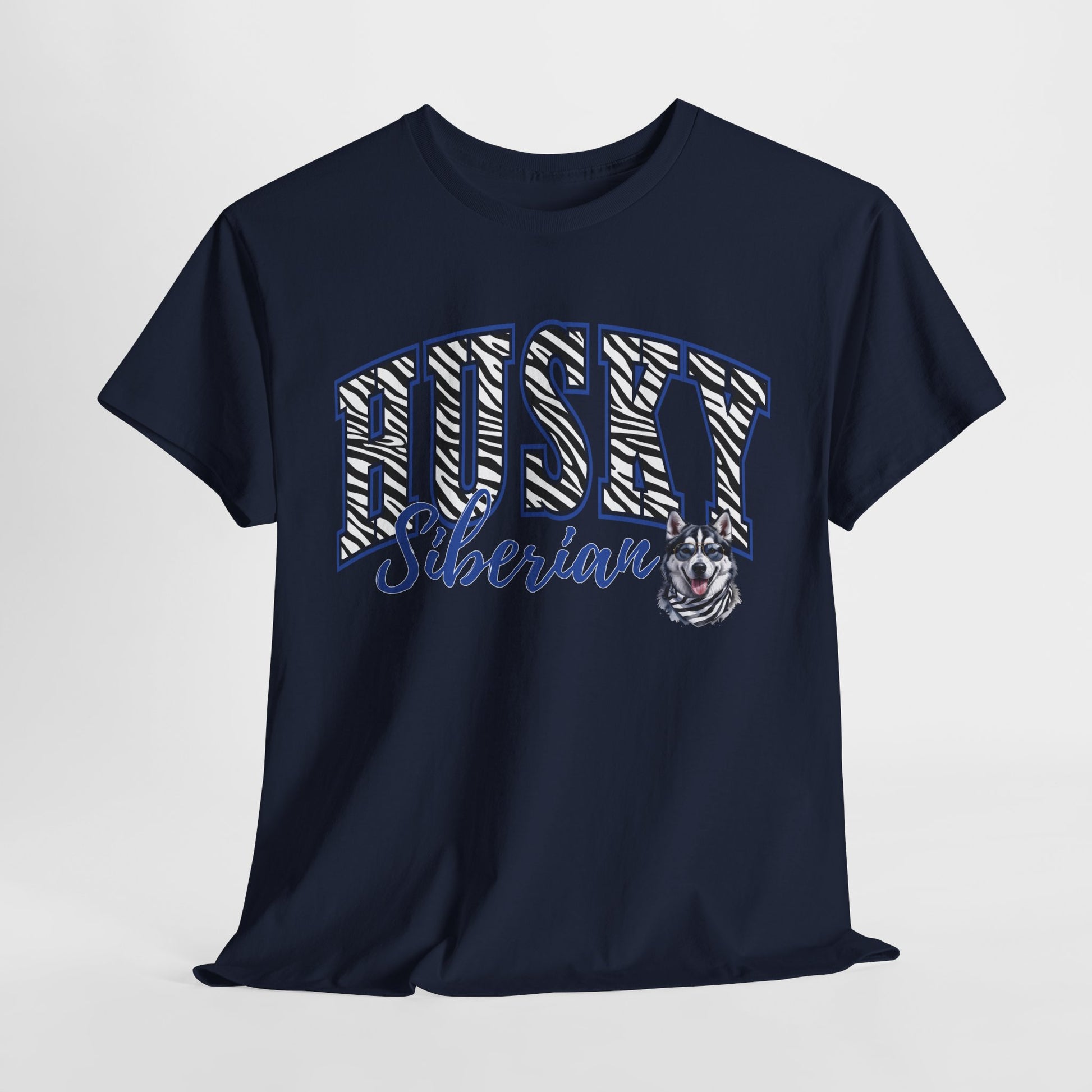 HUSKY DOG T SHIRT Zebra Siberian Husky in navy