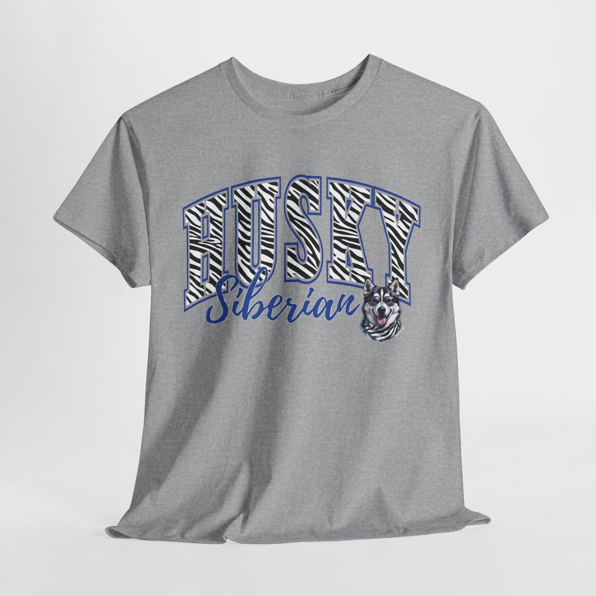 HUSKY DOG T SHIRT Zebra Siberian Husky in sport gray