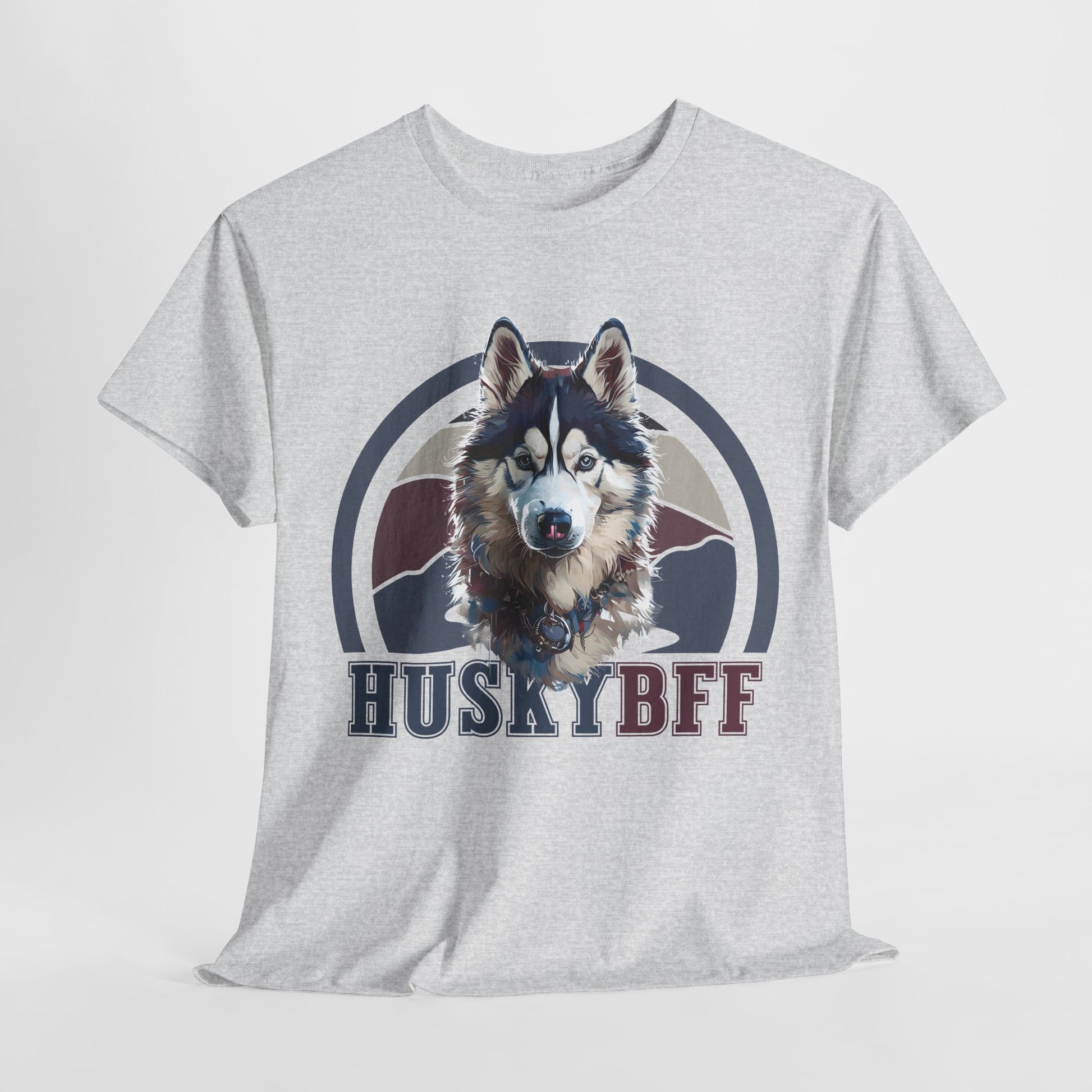 HUSKY DOG T SHIRT with HUSKY BFF text in ash