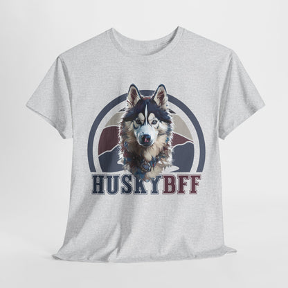 HUSKY DOG T SHIRT with HUSKY BFF text in ash