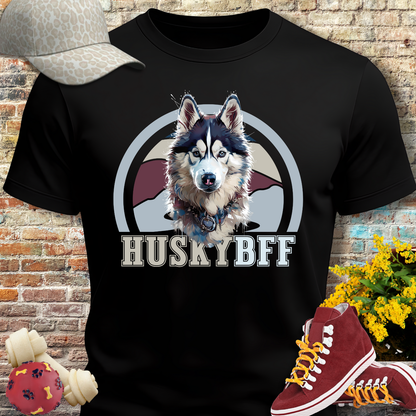 HUSKY DOG T SHIRT with HUSKY BFF text in black