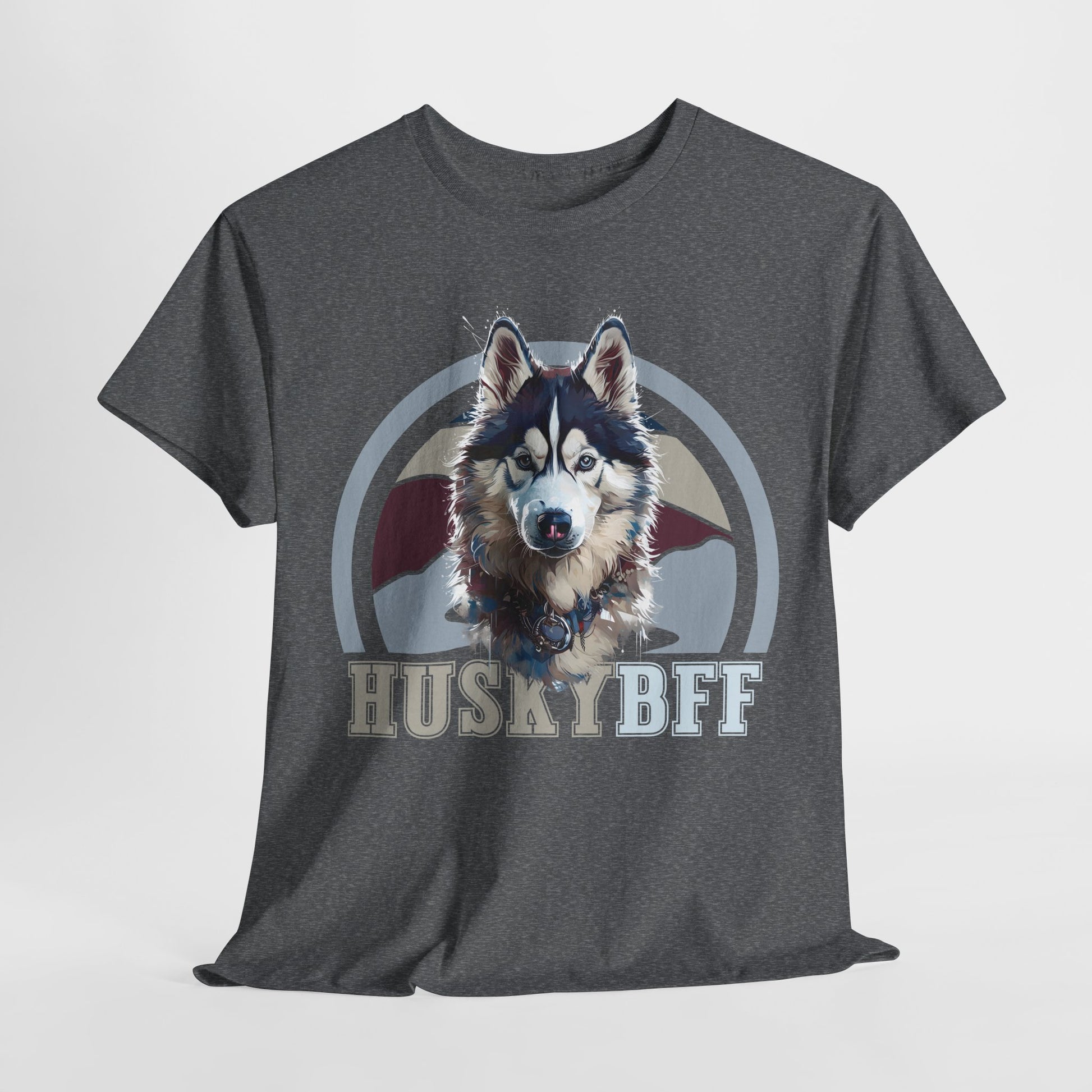 HUSKY DOG T SHIRT with HUSKY BFF text in graphite heather