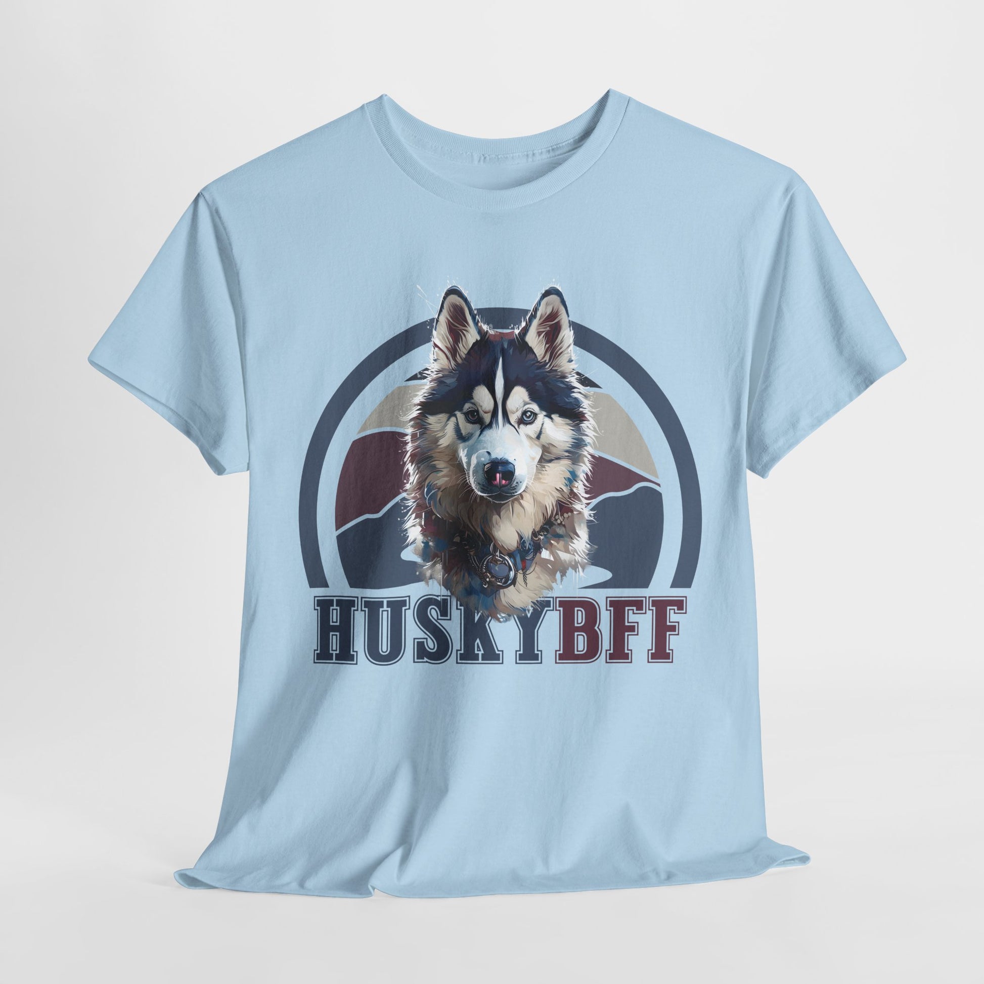 HUSKY DOG T SHIRT with HUSKY BFF text in light blue
