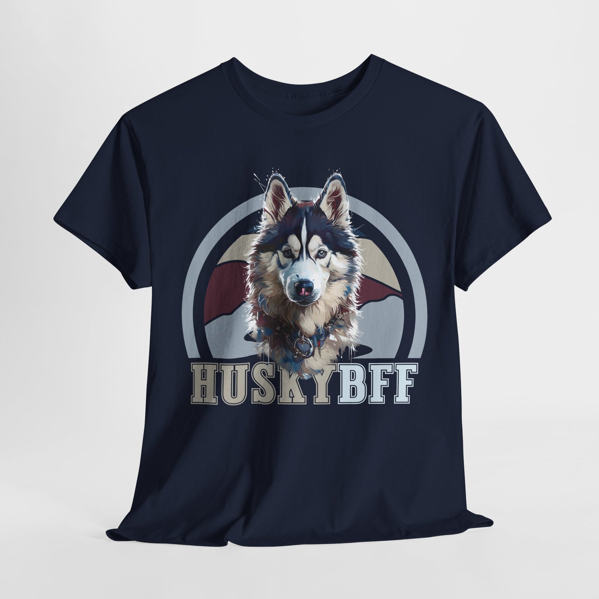 HUSKY DOG T SHIRT with HUSKY BFF text in navy