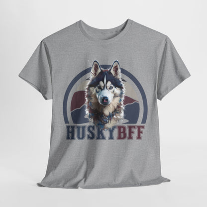 HUSKY DOG T SHIRT with HUSKY BFF text in sport gray