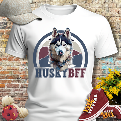 HUSKY DOG T SHIRT with HUSKY BFF text in white