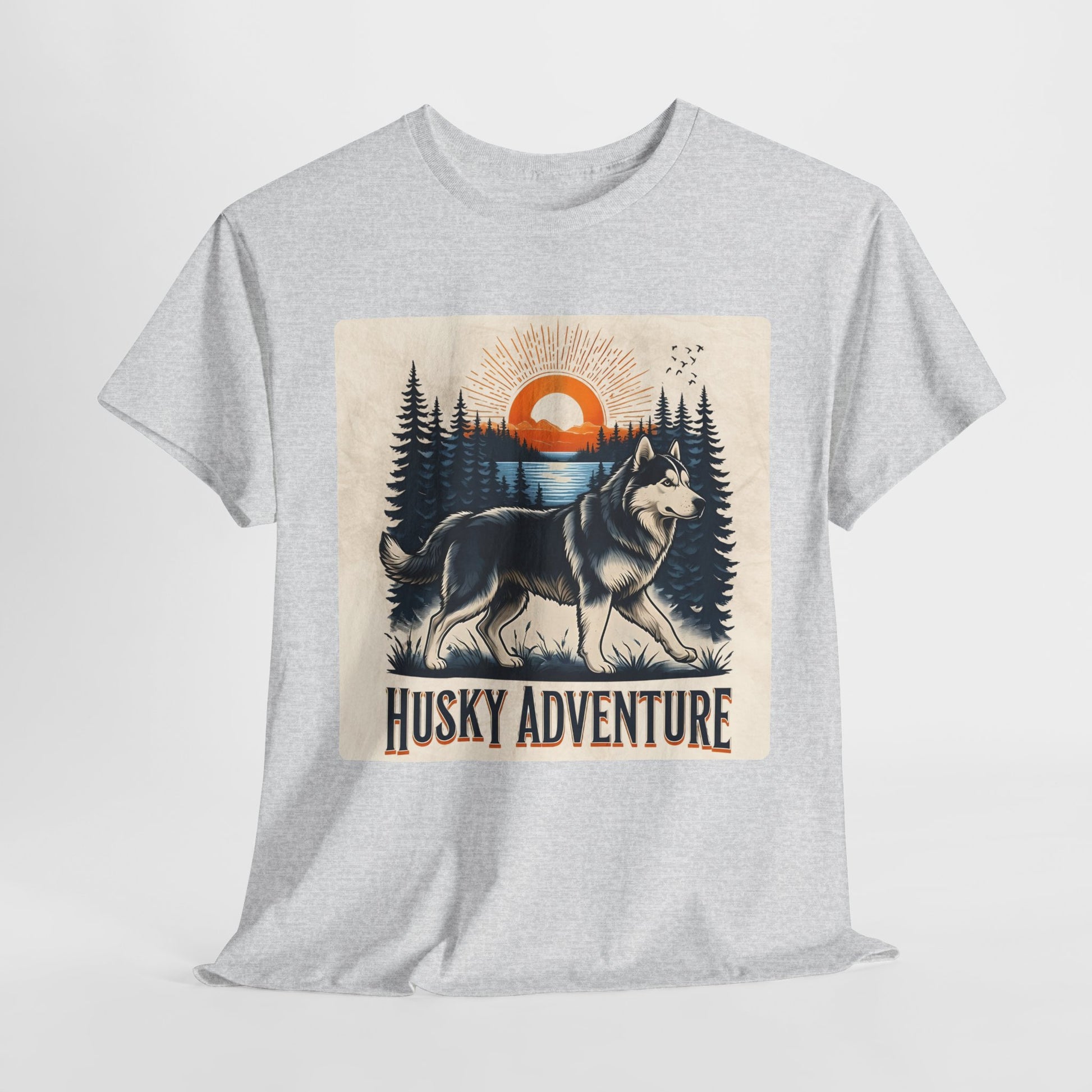HUSKY DOG T SHIRT with HUSKY Lake Graphic in ash