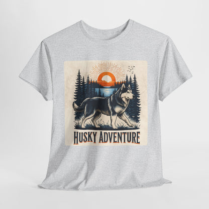 HUSKY DOG T SHIRT with HUSKY Lake Graphic in ash