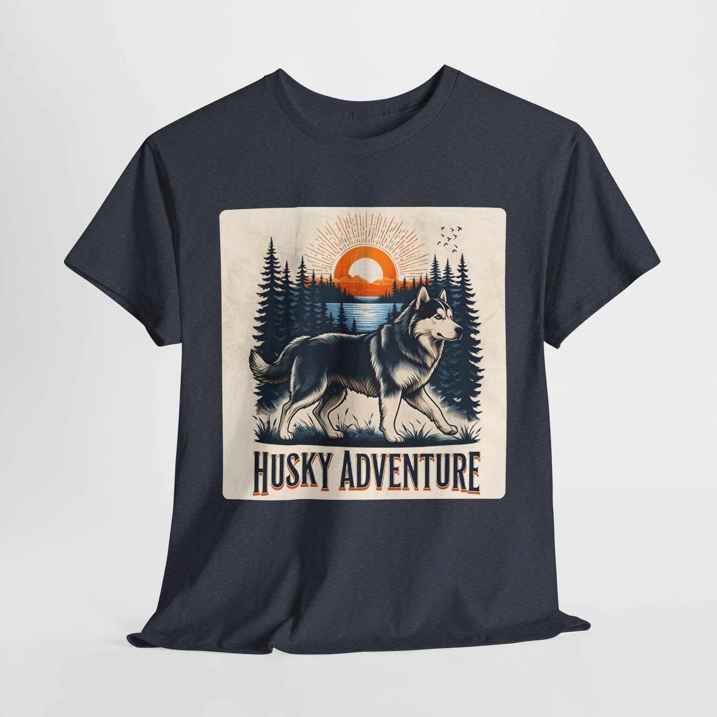 HUSKY DOG T SHIRT with HUSKY Lake Graphic in dark heather