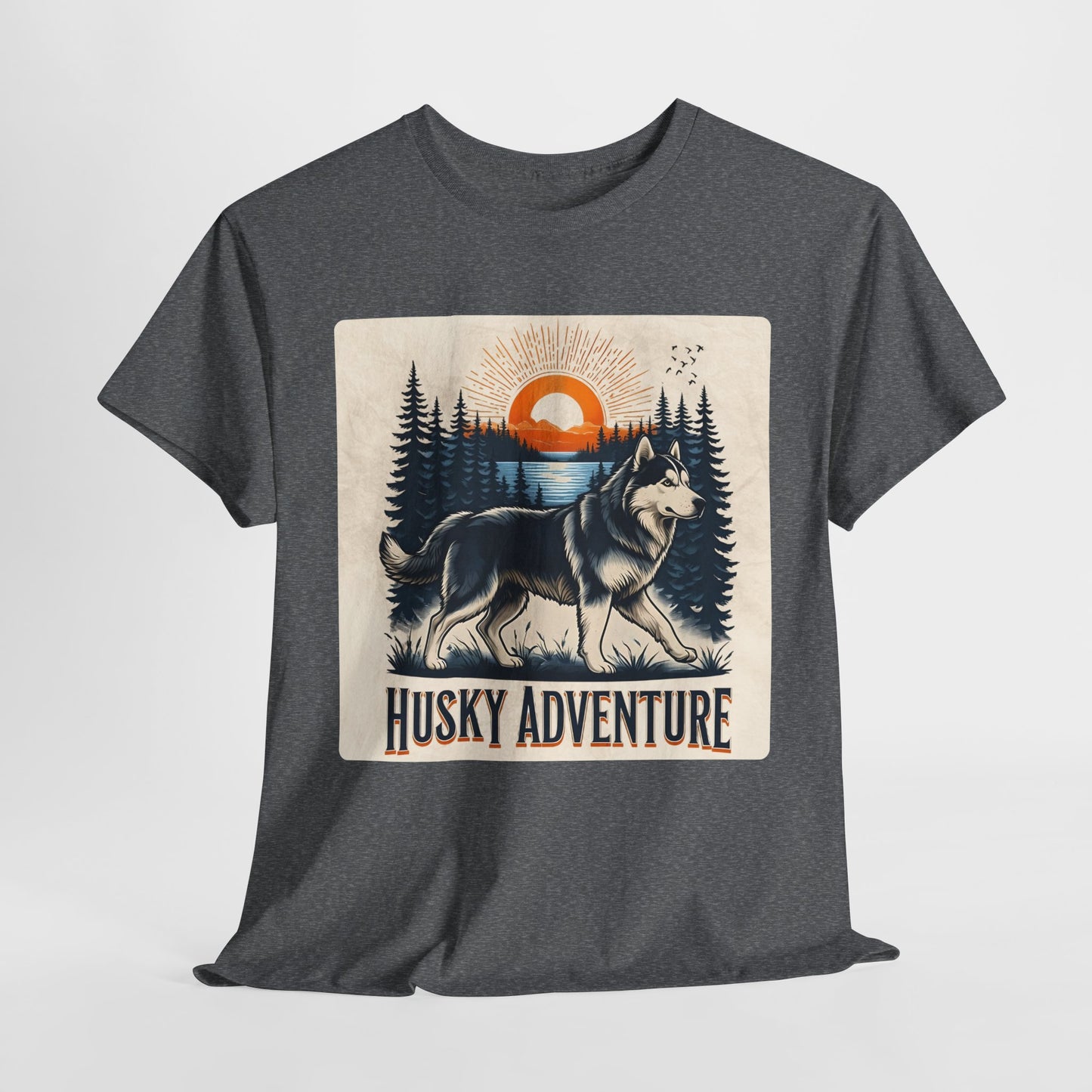 HUSKY DOG T SHIRT with HUSKY Lake Graphic in graphite heather