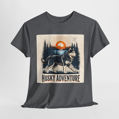 HUSKY DOG T SHIRT with HUSKY Lake Graphic in graphite heather