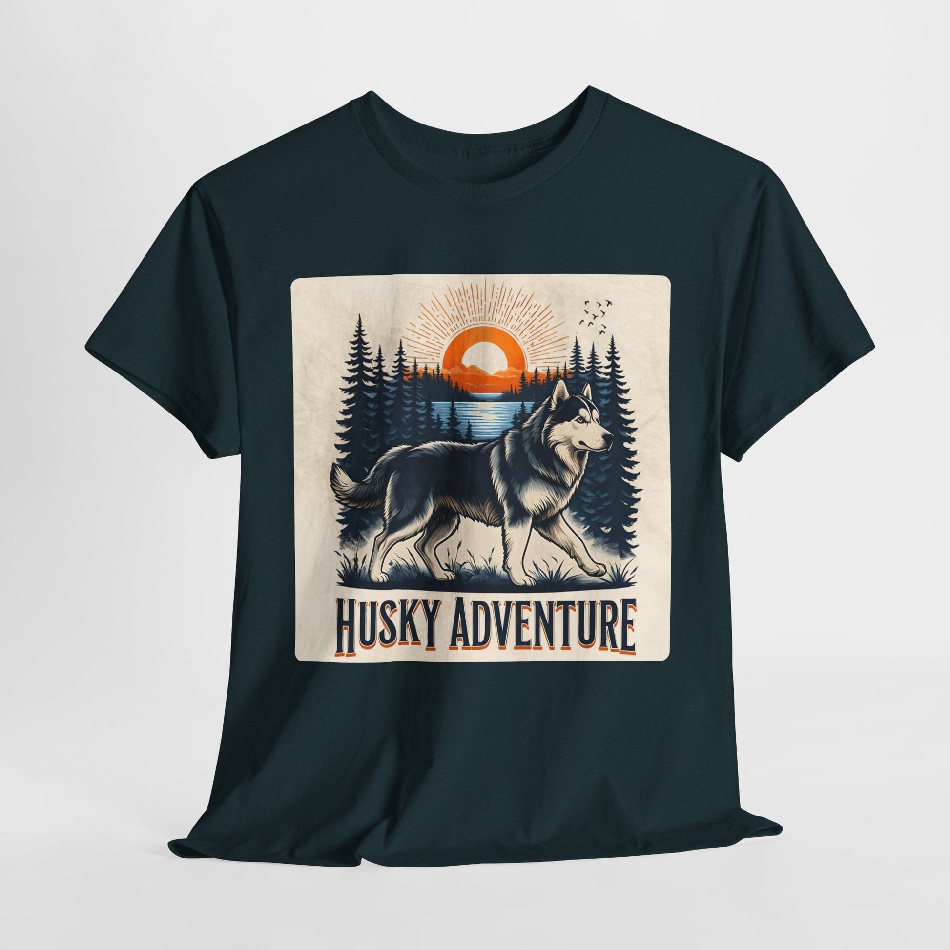 HUSKY DOG T SHIRT with HUSKY Lake Graphic in midnight