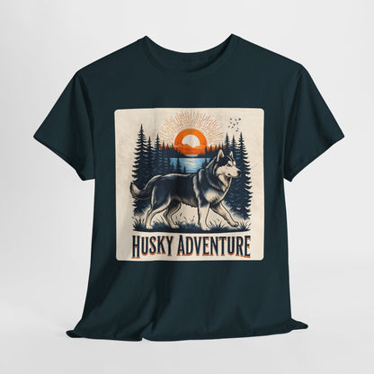 HUSKY DOG T SHIRT with HUSKY Lake Graphic in midnight