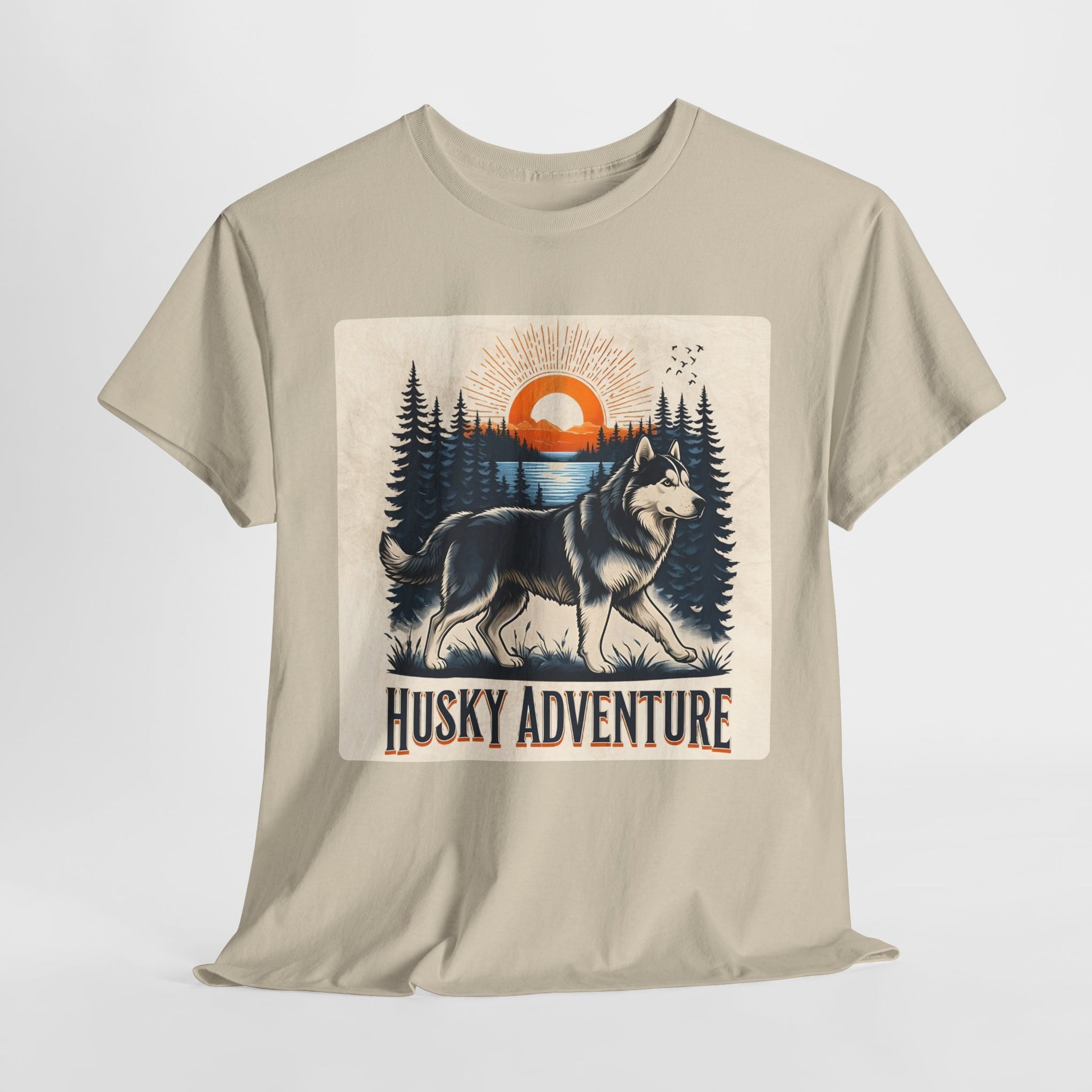 HUSKY DOG T SHIRT with HUSKY Lake Graphic in sand