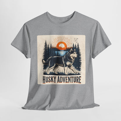 HUSKY DOG T SHIRT with HUSKY Lake Graphic in sport gray