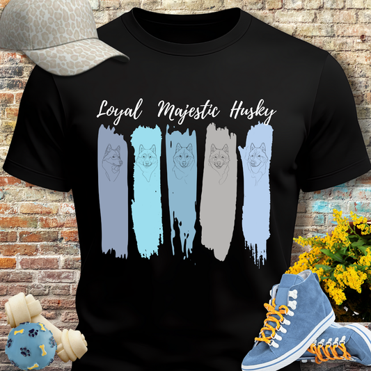 HUSKY DOG T SHIRT with text Loyal Majestic Husky in black