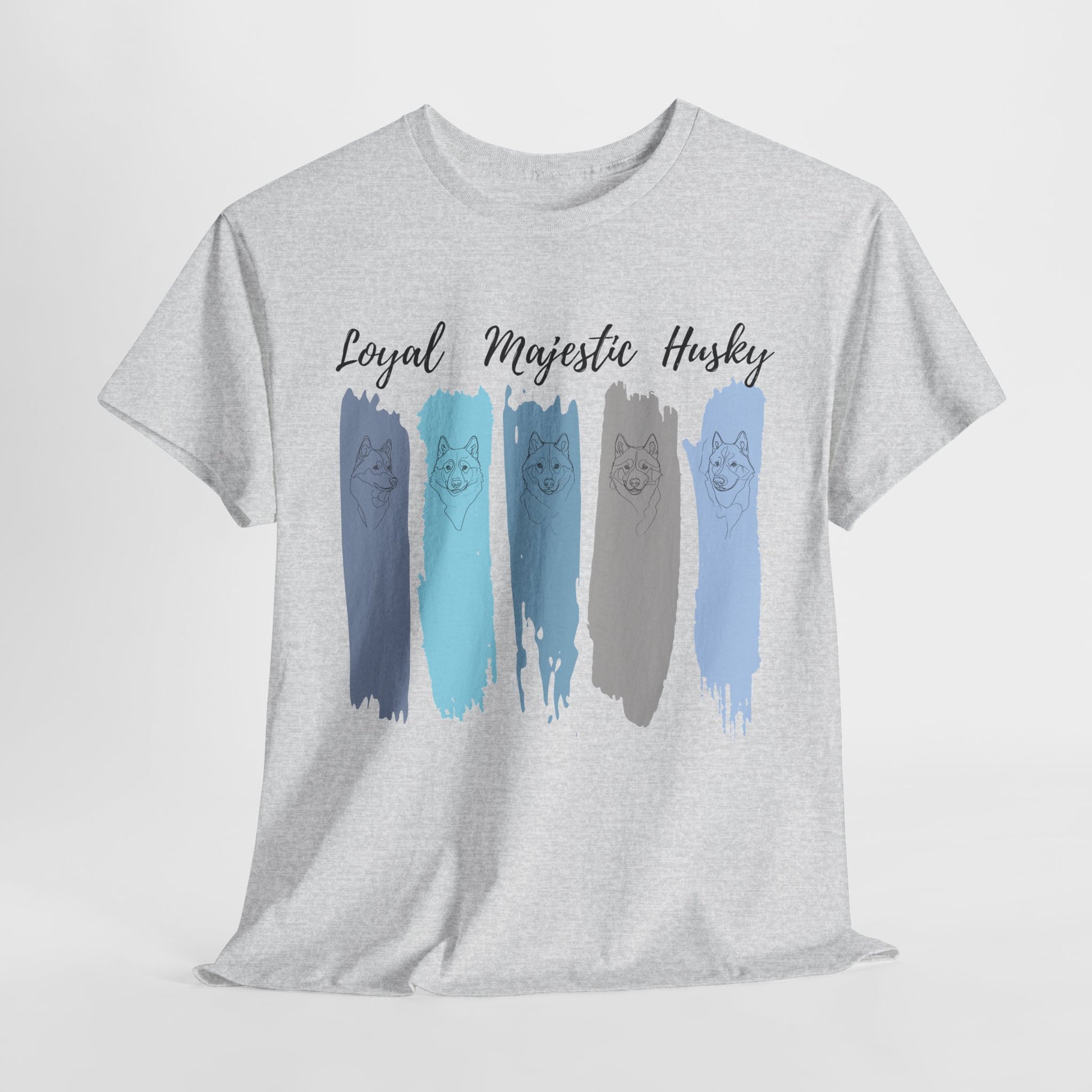 HUSKY DOG T SHIRT with text Loyal Majestic Husky in ash