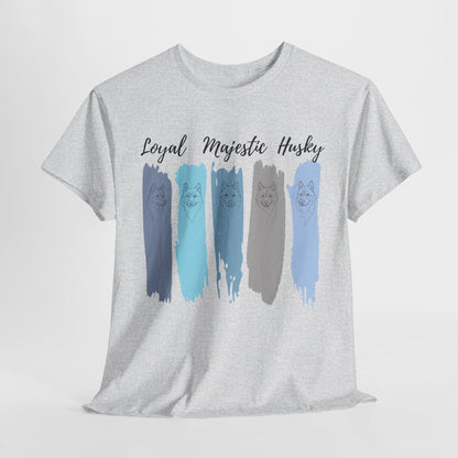 HUSKY DOG T SHIRT with text Loyal Majestic Husky in ash