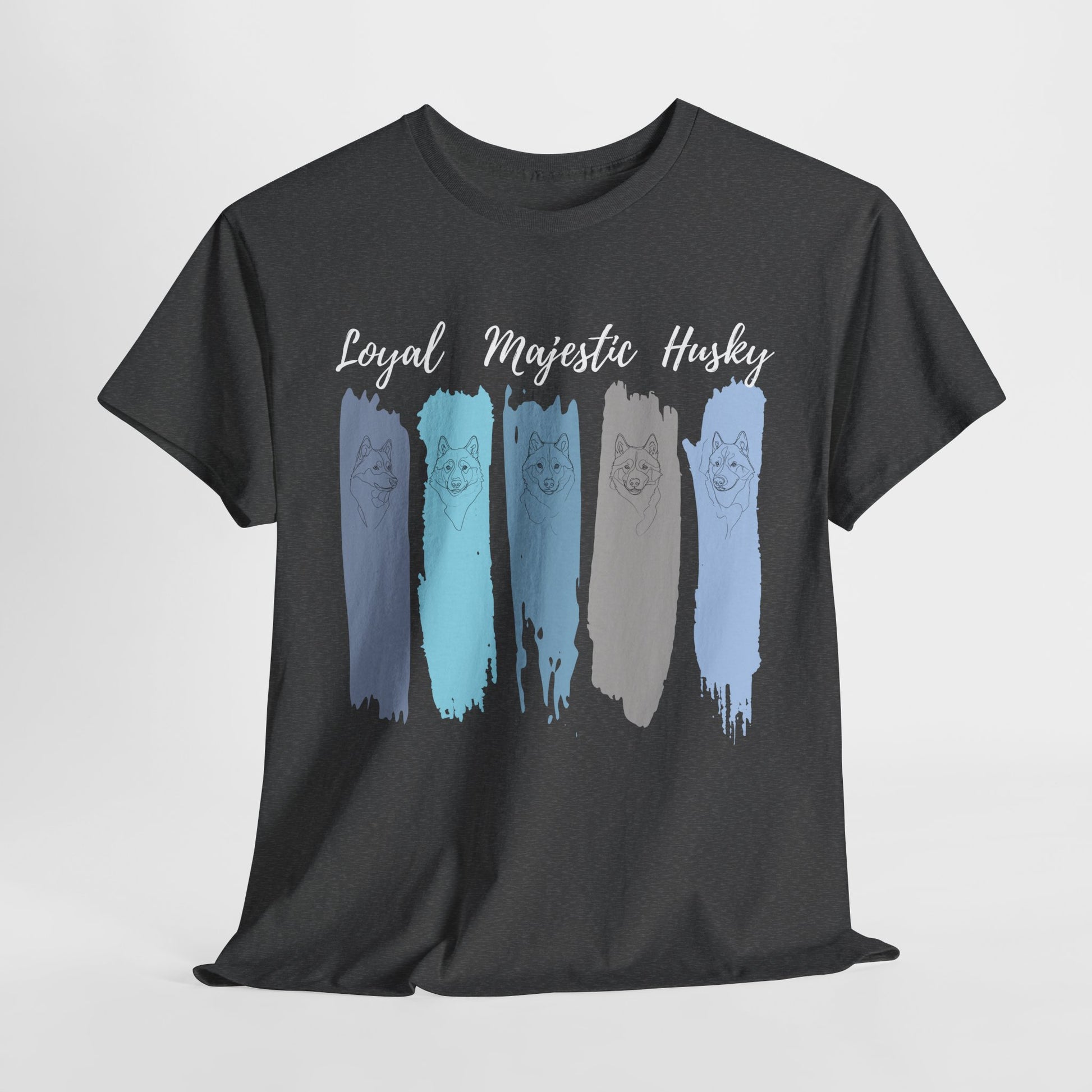 HUSKY DOG T SHIRT with text Loyal Majestic Husky in dark heather