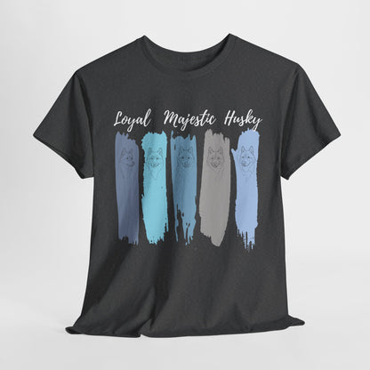HUSKY DOG T SHIRT with text Loyal Majestic Husky in dark heather