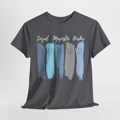 HUSKY DOG T SHIRT with text Loyal Majestic Husky in graphite heather