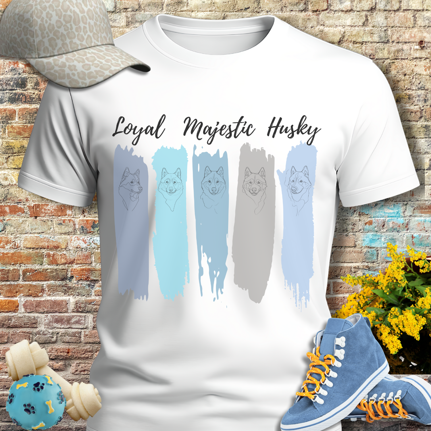 HUSKY DOG T SHIRT with text Loyal Majestic Husky in white