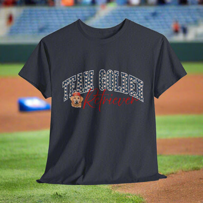 Heather navy t-shirt with 'Labrador Retriever' text and dog graphic on a white background