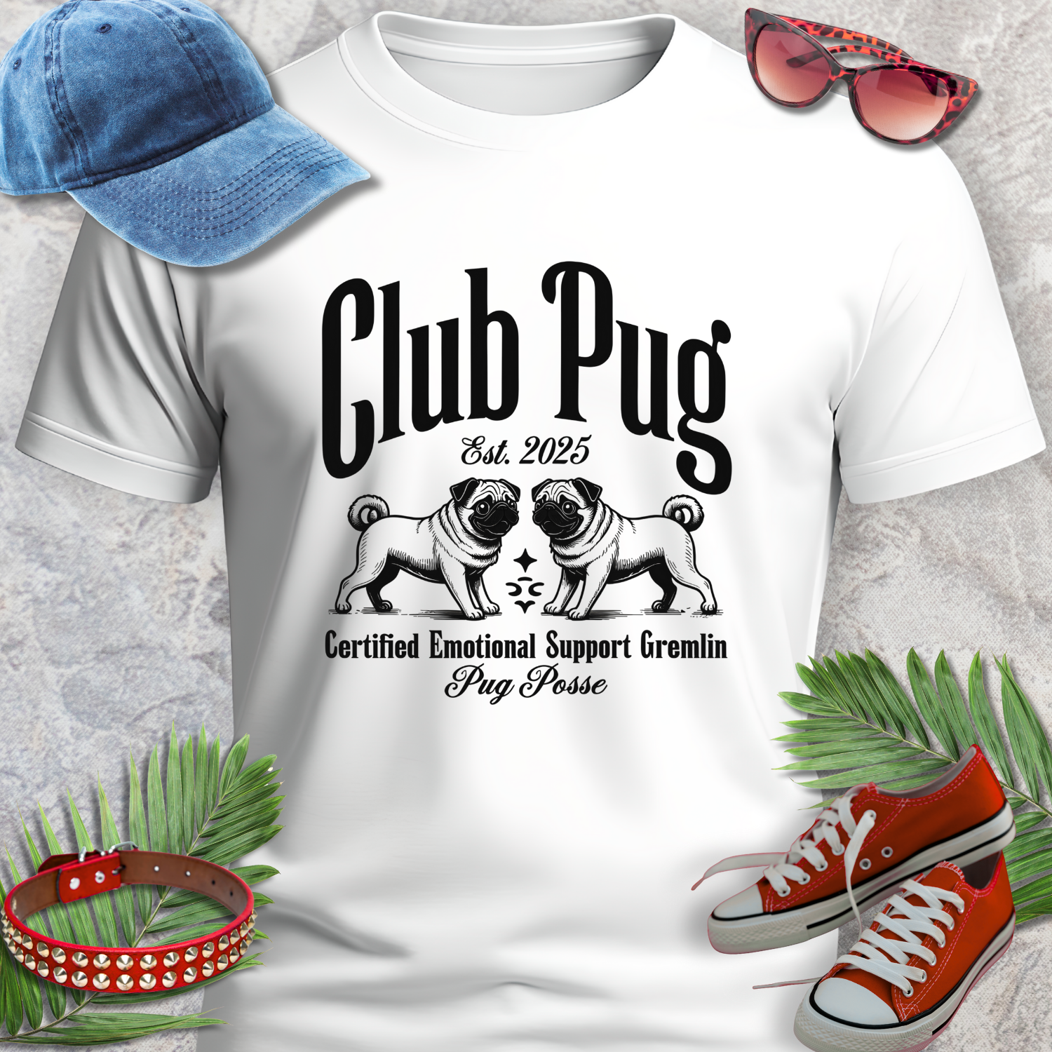 PUG LIFE SHIRT Club Pug Posse in white