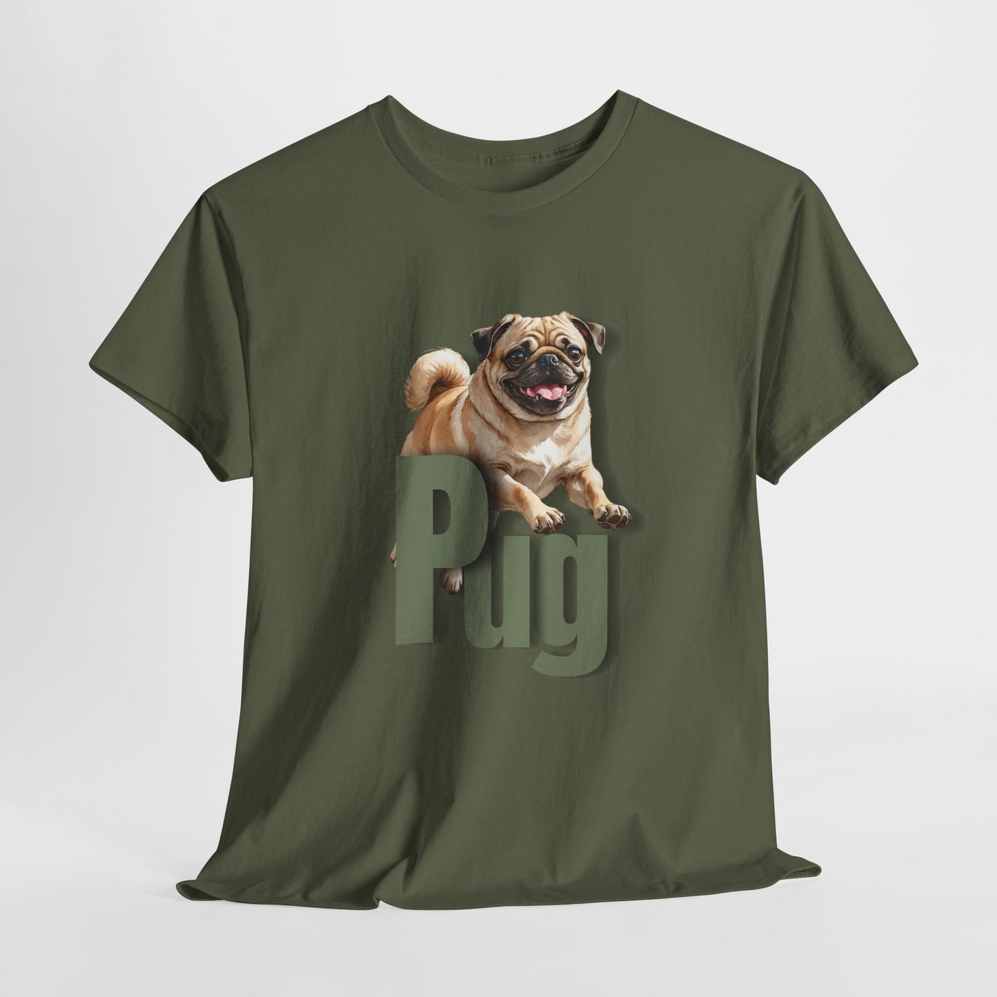 PUG LIFE SHIRT Fun Jumpin Pug in heather military green