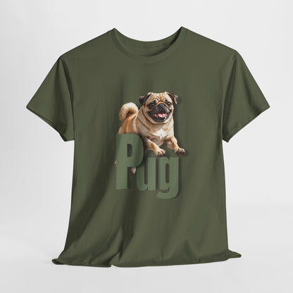 PUG LIFE SHIRT Fun Jumpin Pug in heather military green